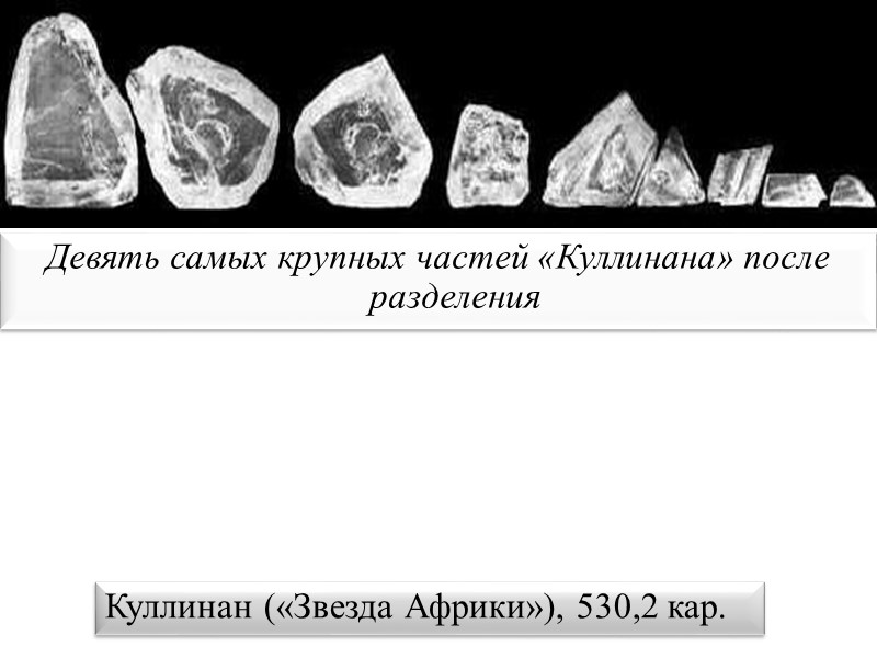 Куллинан («Звезда Африки»), 530,2 кар. Девять самых крупных частей «Куллинана» после разделения